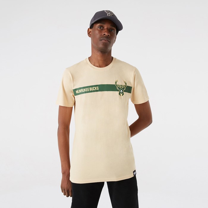 Milwaukee Bucks Team Logo Stripe Miesten T-paita Keltainen - New Era Vaatteet Finland FI-913504